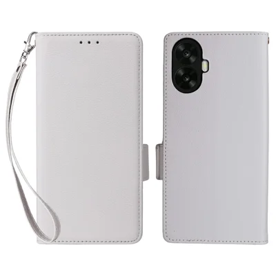 For TCL K70 Nxtpaper 5G Case Litchi Texture Wallet Leather Phone Cover with Wrist Strap - White