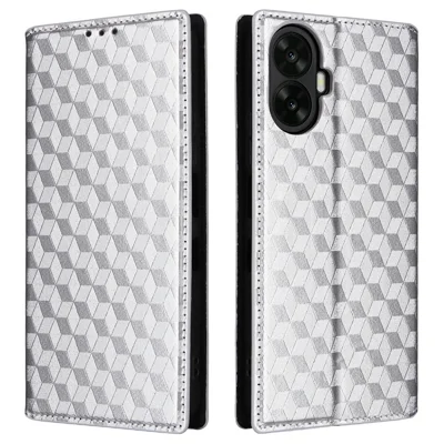 For TCL K70 Nxtpaper 5G Case Wallet Rhombus Imprinted PU Leather Phone Cover - Silver