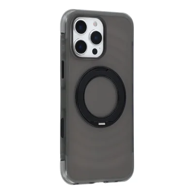 JAUCASE for iPhone 16 Pro Max Case Magnetic Kickstand Wave Texture PC + TPU Airbag Corner Protection Phone Cover with Camera Control Button - Transparent Black