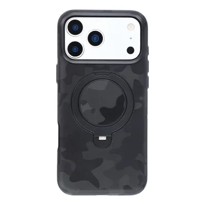 JAUCASE til iPhone 18 Pro Max / 17 Pro Max Case Magnetisk roterende stander Camouflage-mønster PC + TPU telefondekning - Sort