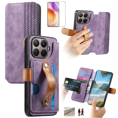 Futerał na Xiaomi 17T Vintage Leather z blokadą RFID, portfel z etui na telefon z ekranem hartowanym w kolorze fioletowym