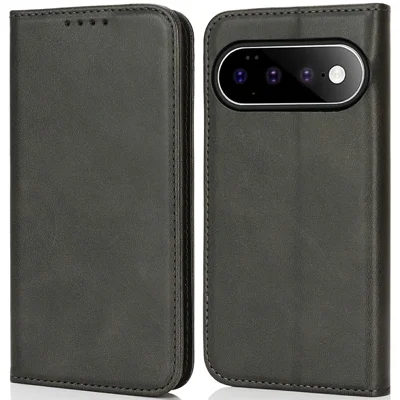 Für Google Pixel 11 Pro XL Hülle PU-Leder Kalbsstruktur Magnetverschluss Smartphone-Case - Schwarz