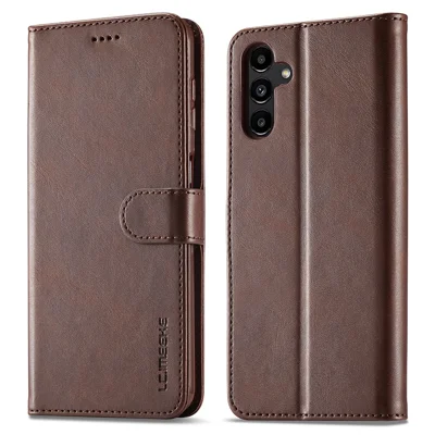 LC.IMEEKE na Samsung Galaxy A54 5G odporna na upadki obudowa z teksturą cielęcej skóry etui składane z portfelem z magnetycznym zamkiem z sztucznej skóry PU - brązowy