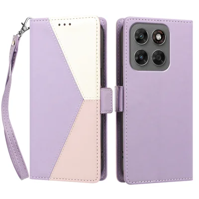 Fodral för Motorola Moto G77 5G / Motorola Moto G67 5G / Motorola Moto G87 5G med färgstuds, RFID-skydd, plånbok, vikbar läderfodral med handledsband - Ljuslila