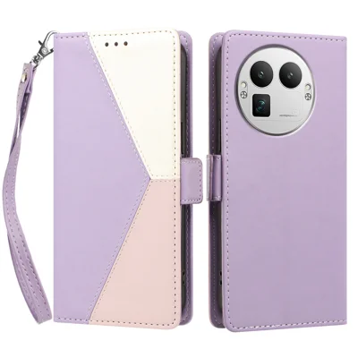  For Realme GT 8 Pro 5G Case Color Stitching RFID Blocking Wallet Flip Leather Phone Cover with Wrist Strap - Light Purple
