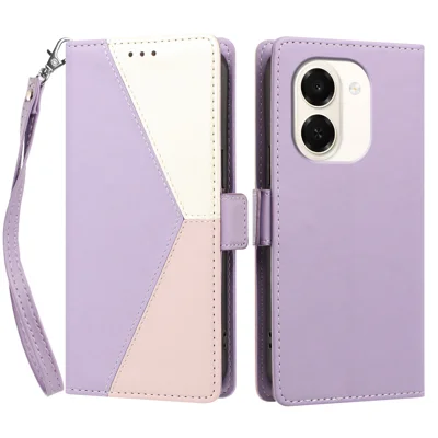  For Honor Play 80 Plus 5G / Honor X7e 4G Case Color Stitching RFID Blocking Wallet Flip Leather Phone Cover with Wrist Strap - Light Purple