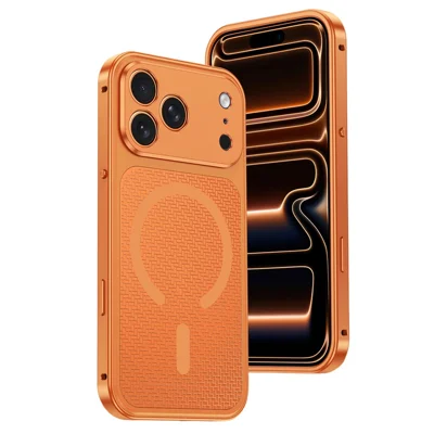 Voor iPhone 17 Pro Max Magnetische Behuizing met Warmteafvoer, Inschui-Ontwerp van Metaal + PC - Titanium Oranje