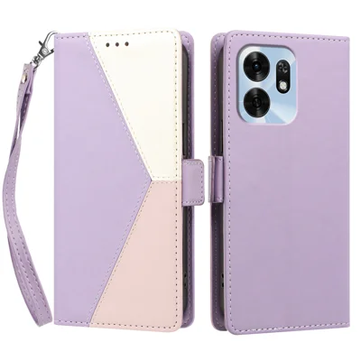  For Honor Play 60A 5G / Honor X6d 5G Case Color Stitching RFID Blocking Wallet Flip Leather Phone Cover with Wrist Strap - Light Purple