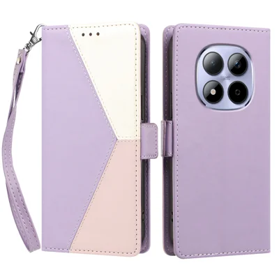 Flip-Etui mit Farbnaht, RFID-Schutz, Brieftaschenfunktion und Handschlaufe aus Leder für Xiaomi Redmi Note 15 Pro 4G (Global) – Helllila