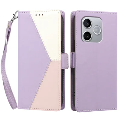 Futerał na Honor 600e 5G / Honor 500 Smart 5G / Honor 600 Lite 5G, kolorowe szwy, blokada RFID, portfel, skórzana pokrowcowa obudowa z paskiem na nadgarstek - jasnopurpurowy