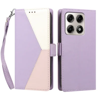 Für Motorola Edge 70 Pro+ 5G / Motorola Edge 70 Pro 5G Hülle mit farbiger Nähte, RFID-Schutz, Brieftasche, Flip-Leder-Handyhülle mit Handschlaufe - Helllila