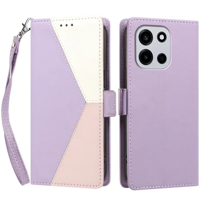 Funda de cuero con costura de color para OnePlus Nord CE6 5G / OnePlus Turbo 6V 5G / OnePlus Turbo 6 5G / OnePlus Nord 6 5G, funda tipo cartera con bloqueo RFID, cierre magnético y correa de muñeca - Morado claro
