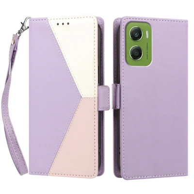 Funda para Motorola Moto G06 Power 4G / Motorola Moto G06 4G, funda tipo cartera con costuras de color, bloqueo RFID, cuero de PU, cierre magnético y correa de muñeca desmontable - Morado claro
