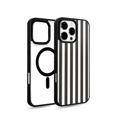  EYCASE for iPhone 15 Pro Max Striped Series Magnetic Case TPU + Acrylic Phone Cover - Black / White Stripes