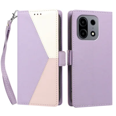 Étui pour OnePlus Turbo 6X Pro 5G, étui à rabat avec portefeuille RFID, couture colorée, cuir, avec dragonne - Violet clair