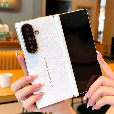 For Samsung Galaxy Z Fold8 Ultra Case Dual Axis Hinge Electroplated Litchi Texture Leather + PC + TPU Phone Cover - Hvid