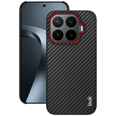 IMAQ لسلسلة Xiaomi 17T Pro Ruiyi غطاء واقي من جلد ألياف الكربون مع مادة PC - حلقة حمراء من ألياف الكربون