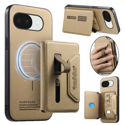 For Google Pixel 10a Magnetic Case PU Leather + PC + TPU Anti-Scratch Back Cover with Detachable Card Holder - Khaki