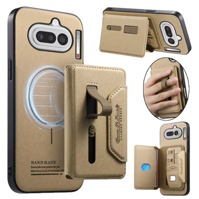 For Nothing Phone (4a) Magnetic Case PU Leather + PC + TPU Anti-Scratch Back Cover with Detachable Card Holder - Khaki