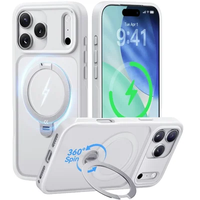CASEKOO для iPhone 18 Pro Max / 17 Pro Max чехол магнитный поворотный подставка PC + TPU матовый чехол для телефона - Белый