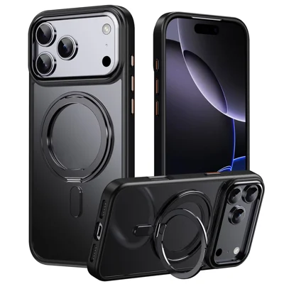 For iPhone 18 Pro Max Case Magnetisk Roterende Stand TPU + Akryl Stødfast Telefonbeskyttelse Kompatibel med MagSafe - Sort