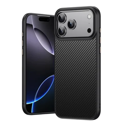 Чехол для iPhone 18 Pro Max магнитный, с текстурой углеродного волокна, из поликарбоната и термополиуретана, черный