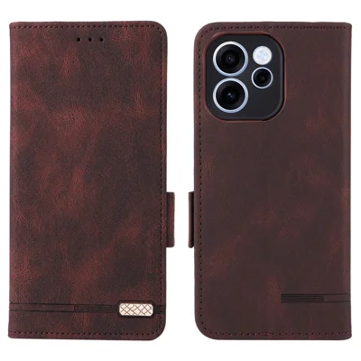For Oppo Reno15 F 5G Case Leather Wallet Flip Phone Cover with Hardware Decor - Coffee