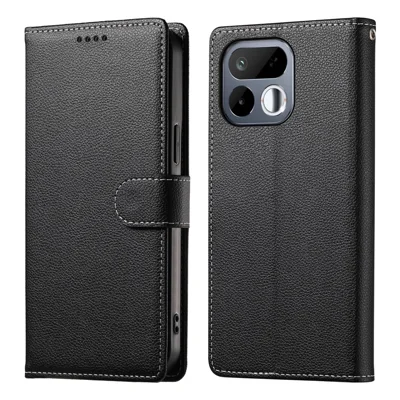 Étui pour Realme 16T 5G, étui portefeuille en cuir texturé type crocodile avec fermeture magnétique, pochette avec dragonne - Noir