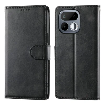 Étui pour Realme 16T 5G avec support et portefeuille, texture de veau, housse rabattable en cuir PU avec dragonne - Noir