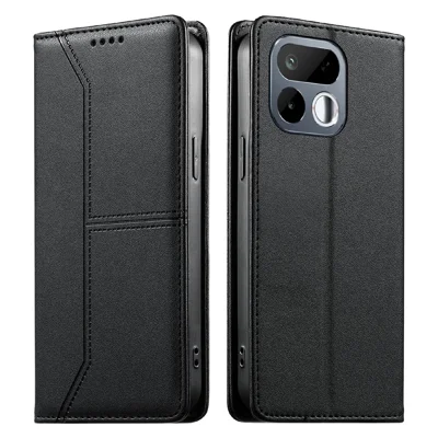 Étui portefeuille support pour Realme 16T 5G, coque en cuir synthétique PU et TPU avec découpe ligne, - Noir
