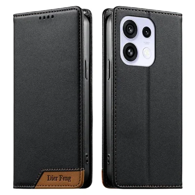 DIERFENG DF-018 til Oppo Reno16 F 5G / Reno16 FS 5G Etui med RFID-blokerende pung i læder med farvesammensat logohjørne - Sort