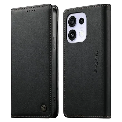 DIERFENG DF-019 til Oppo Reno16 F 5G / Reno16 FS 5G Læder Wallet Case Magnetisk Flip Cover med Kortslotte RFID-blokerende - Sort