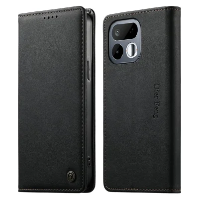 DIERFENG DF-019 til Realme 16T 5G Læder Pengetaske Case Magnetisk Flipdæksel med Kortopbevaring RFID-blokerende - Sort