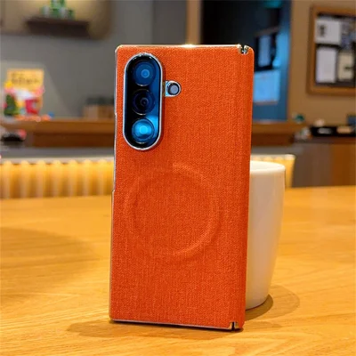 For Samsung Galaxy Z Fold8 Ultra Magnetic Case Dual Axis Hinge Fabric Textured Leather + PC + TPU Phone Cover - Orange