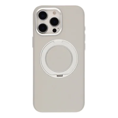 Für iPhone 16 Pro Max Hülle Magnetischer Drehbarer Ständer Leder + PC + TPU Handy-Schutzhülle mit Kamera-Steuerungstaste – Grau