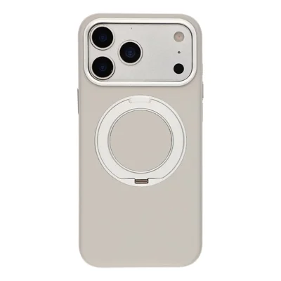 For iPhone 18 Pro / 17 Pro Case Magnetic Rotatable Kickstand Leather + PC + TPU Phone Cover with Camera Control Button - Grey