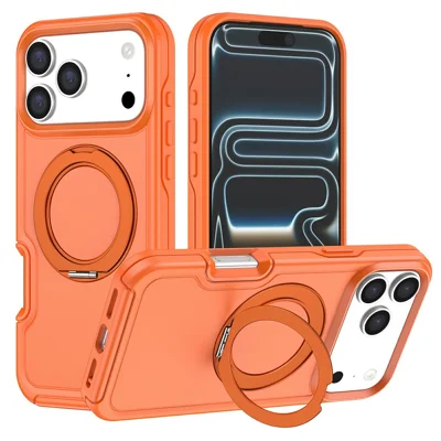 Voor iPhone 17 Pro hoesje draaibare standaard dubbele laag PC + TPU telefoonbeschermhoes - Oranje