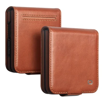 QIALINO para Samsung Galaxy Z Fold8 Ultra Capa em Couro Legítimo de Vaca com Cera de Óleo com Ranhura para Cartões - Marrom Claro