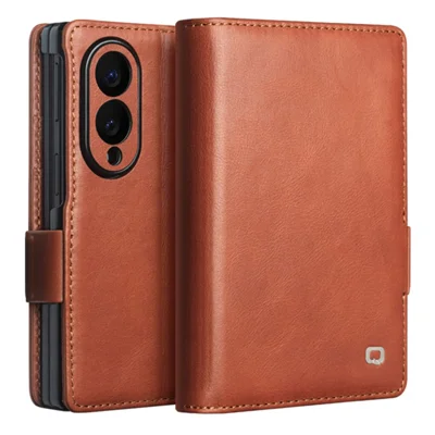 QIALINO für Samsung Galaxy Z Fold8 Hülle Ölbehandeltes Echtes Rindsleder Flip-Stand-Wallet-Handytasche - Hellbraun