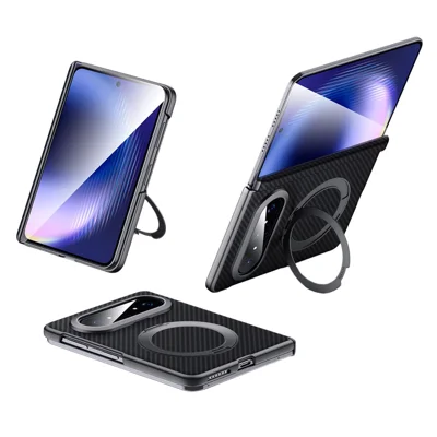 SULADA pour Huawei Pura X Max étui magnétique avec support intégré, housse de téléphone en PU + PC avec texture en fibre de carbone - Noir