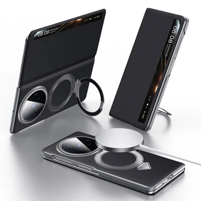 SULADA for vivo X Fold6 5G Magnetic Case Kickstand Genuine Cow Leather Phone Cover - Black
