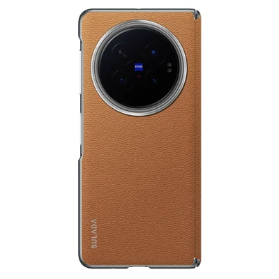 SULADA For vivo X Fold6 5G Case Genuine Cow Leather Frameless Phone Back Cover - Brown