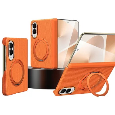 SULADA لجهاز Samsung Galaxy Z Fold8 غطاء واقي بمسند مغناطيسي بملمس شبكي من الـ Kevlar مقاوم للبصمات - برتقالي