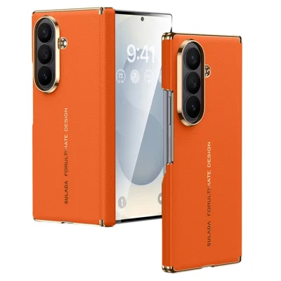 SULADA per Samsung Galaxy Z Fold8 Ultra Custodia Magnetica Design Doppio Asse Protezione Cerniera in Vera Pelle di Mucca + Cover in PC - Arancione