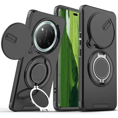  For Honor Magic7 Lite 5G / Honor X9c 5G / Honor X60 Pro 5G Case with Slide Camera Cover Kickstand PC + TPU Protective Phone Shell - Black