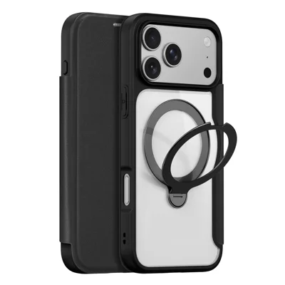 DUX DUCIS til iPhone 18 Pro Max Læderetasker X Pro-serie roterende stander med magnetisk opladning - Sort