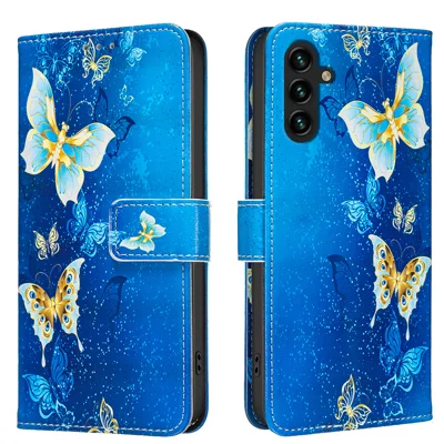 Til Samsung Galaxy A17 4G / Galaxy A18 4G / Galaxy A18 5G / Galaxy A26 5G / Galaxy A17 5G Taske med stand og mønstertryk i læder - Gyldne sommerfugle