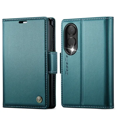 CASEME til Samsung Galaxy Z Fold8 Case 023 Series RFID-blokerende Wallet Stand Blank Litchi-tekstur Læder Telefonbeskyttelse - Grøn