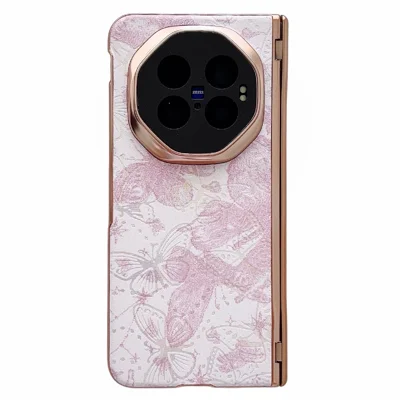 For vivo X Fold6 5G Case Butterfly Pattern Shockproof PC Phone Cover with Tempered Glass Screen Protector - Pink