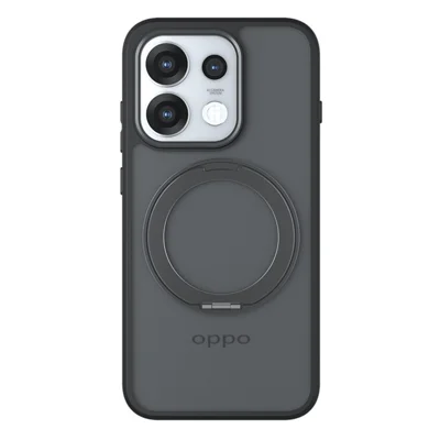 For Oppo Reno16 Pro 5G (Global) Matt overflade med magnetisk hylde 360° roterbar støttekant stødfast TPU + PC telefonbeskytning - Gennemsigtig sort